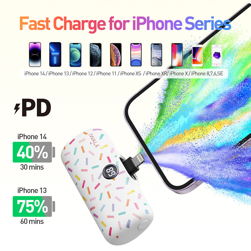 iWalk 4800mAh Lightning 20W Pocket Power Bank - White Pattern