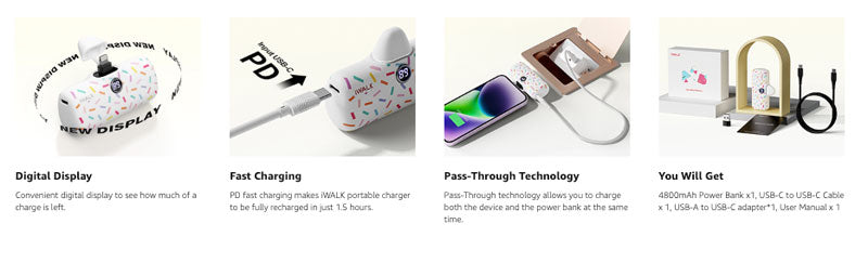 iWalk 4800mAh Lightning 20W Pocket Power Bank - White Pattern