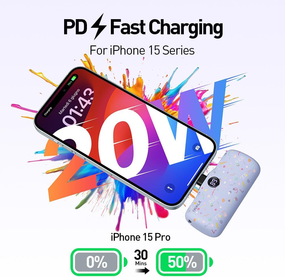 iWalk 4800mAh Type-C 20W Pocket Power Bank - Purple Pattern