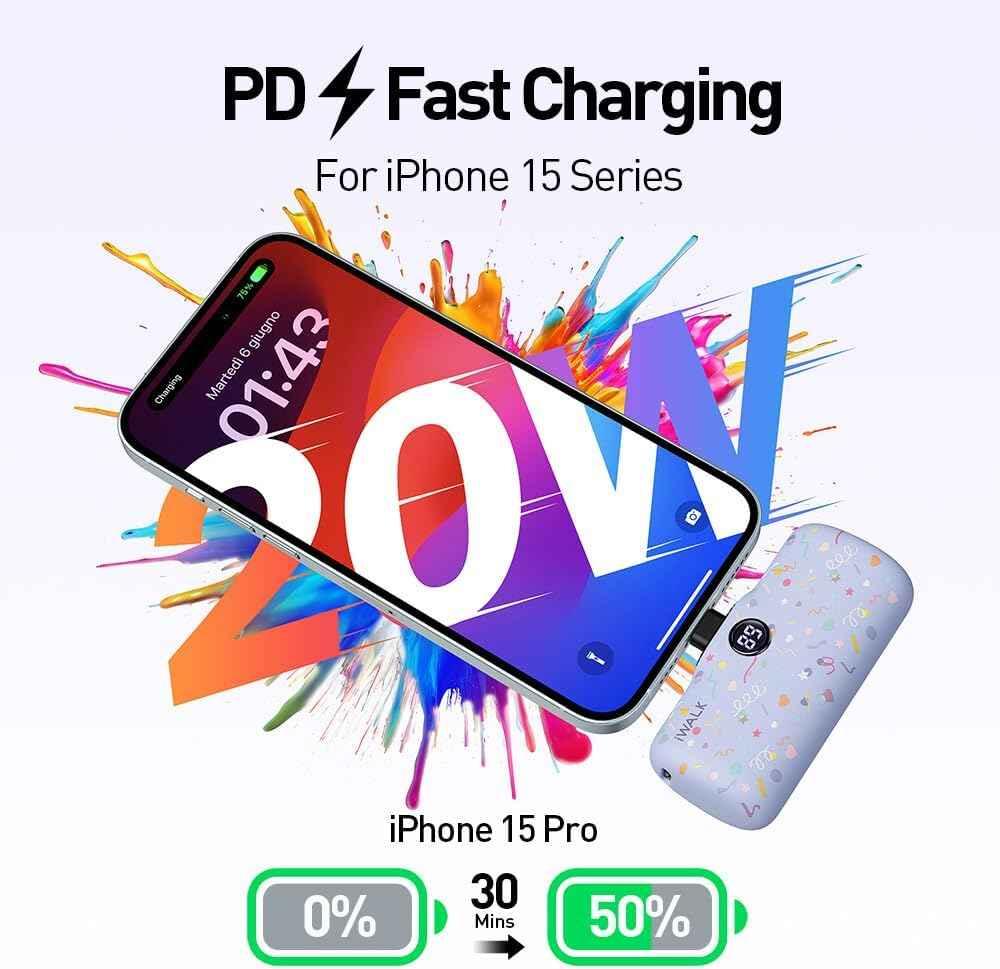 iWalk 4800mAh Type-C 20W Pocket Power Bank - Purple Pattern