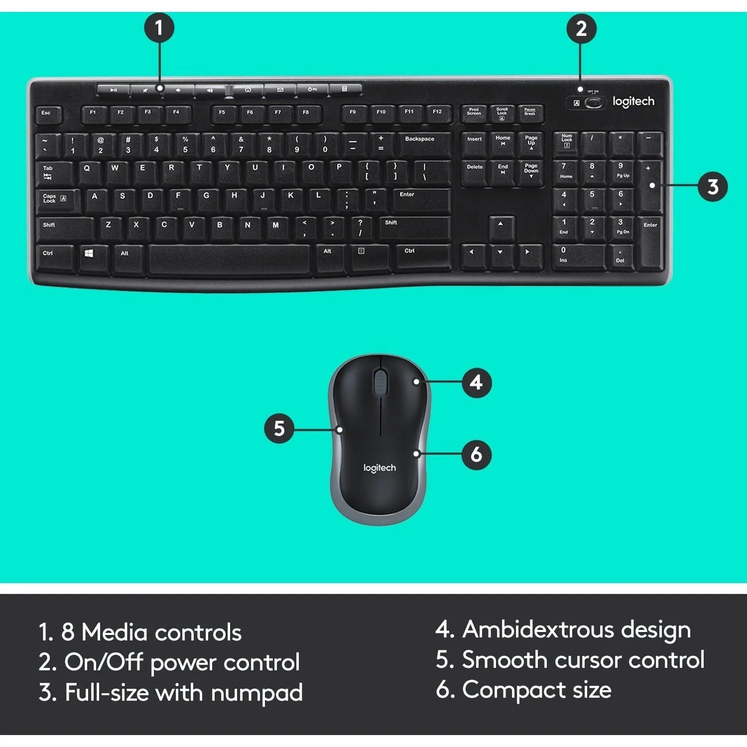 Logitech Wireless Keyboard & Mouse MK270 with Nano Receiver (Arabic/English) product photo
