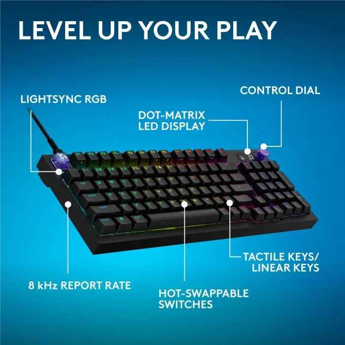Logitech G316 X 98% Wired Mechanical Gaming Keyboard, Tactile Switch - Black (US Layout)
