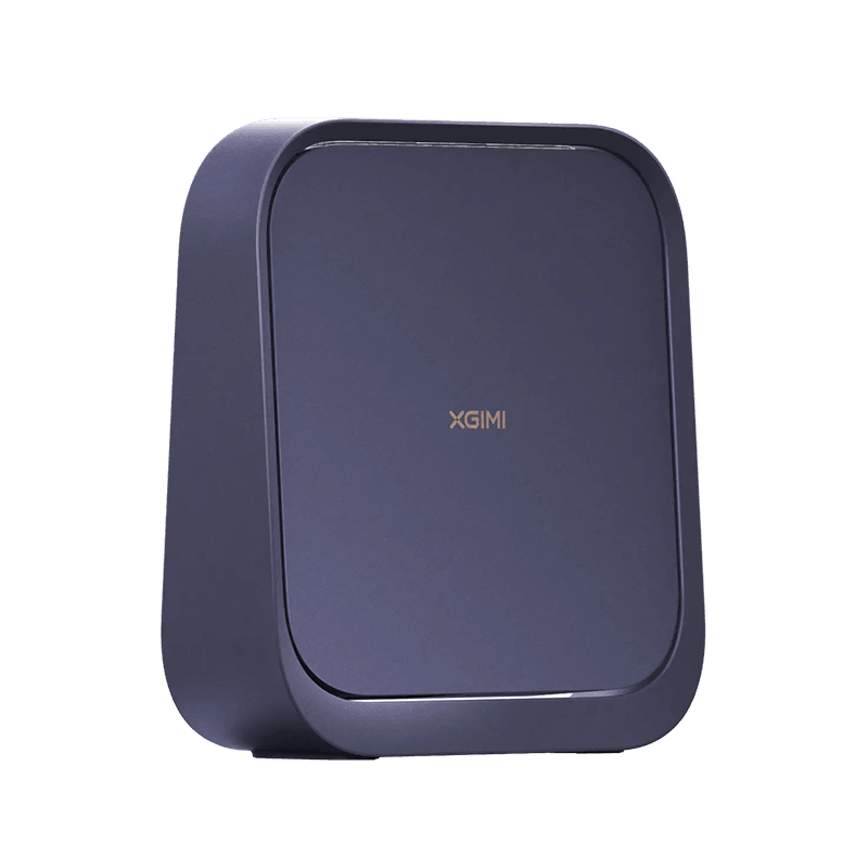 A dark blue-gray rectangular electronic device with rounded corners and the brand name 'XGIMI' printed in gold on the front, shown against a solid white background.