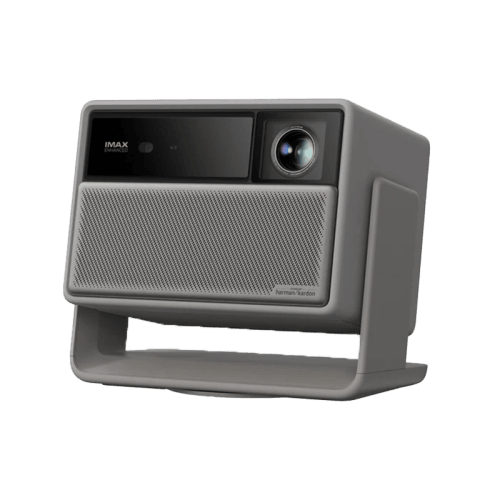 A gray and black Harrison Tucker IMAX Ultra projector on a clean white background.