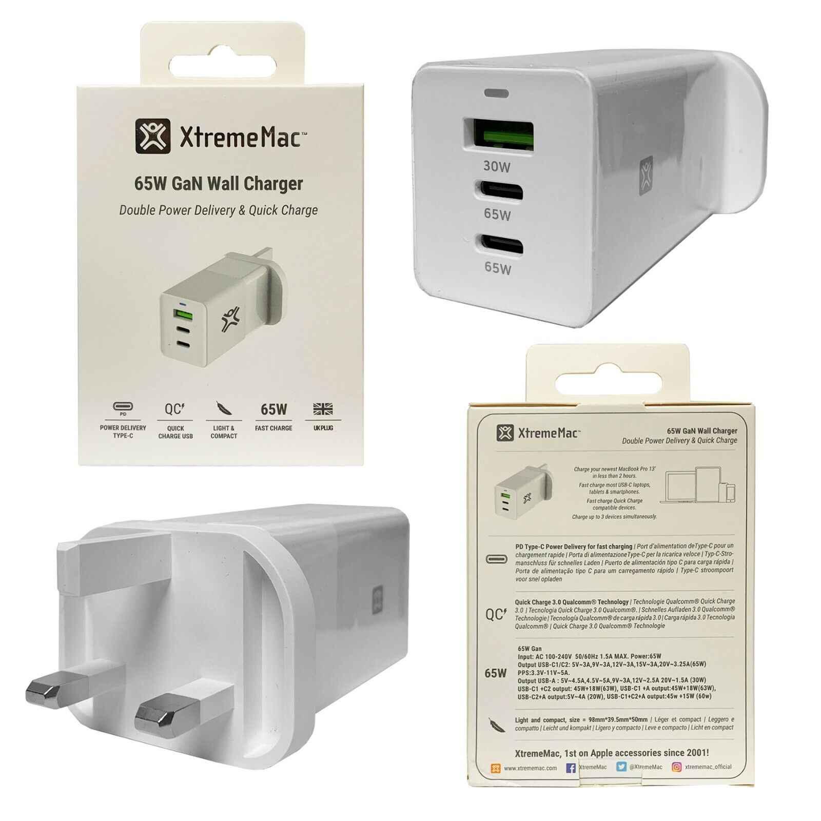 XtremeMac 65W GaN Wall Charger 3 Port