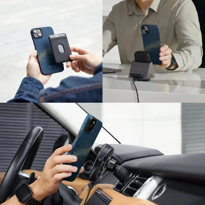 Pitaka iPhone 15 Plus Carbon Fibre Magsafe Cover - Blue - Tashqila